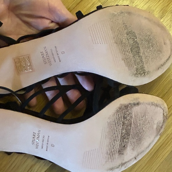 Stuart Weitzman Black Spotlight Strappy Suede Sandal Heel Size 9 $orig$ 425 - Picture 10 of 10